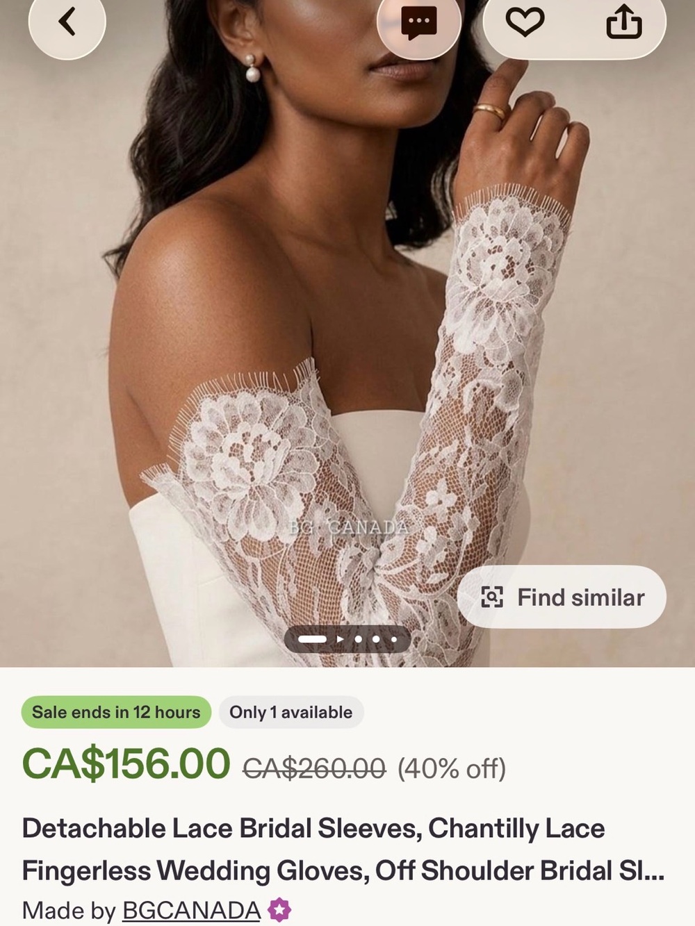 BGCanada Off-Shoulder White Lace Bridal Sleeves